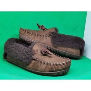 LL Bean Women Size 9 M Brown Suede Sheep Wool Shearling Lined Slippers Shoes